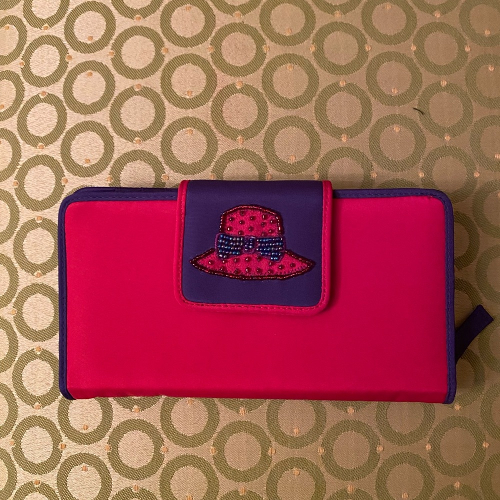 Victory red with purple trim and beaded hat multi pocket wallet
